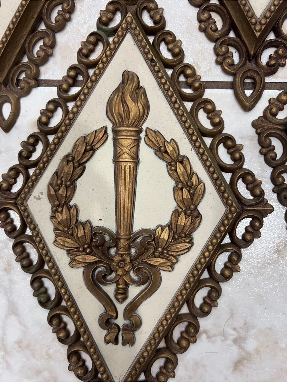 Vintage 1971 HOMCO Wall Plaques Set of 4 Gold French Provincial Dart 7224